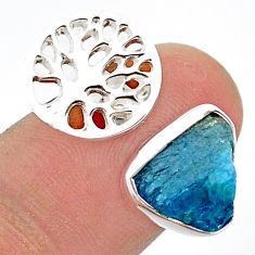 4.96cts adjustable natural apatite rough silver tree of life ring size 7 u41988