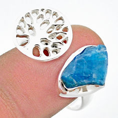 5.58cts adjustable natural apatite rough silver tree of life ring size 9 u41987