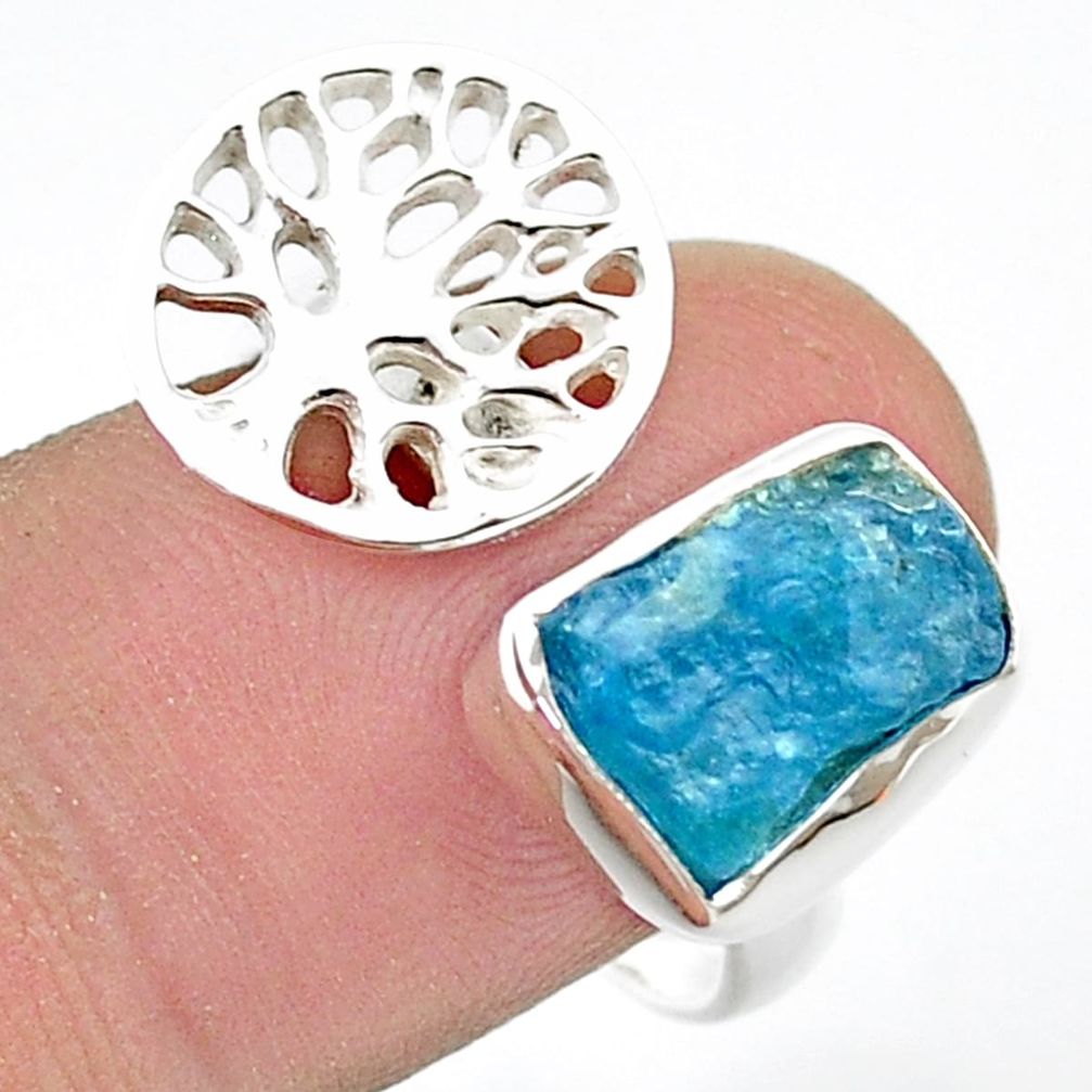 5.50cts adjustable natural apatite rough silver tree of life ring size 9 u41990