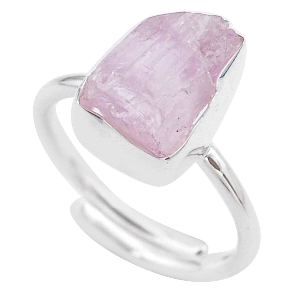 5.82cts adjustable natural pink kunzite raw 925 silver ring size 8 t48108