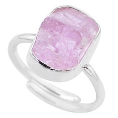 6.95cts adjustable natural pink kunzite raw 925 silver ring size 8.5 t48106