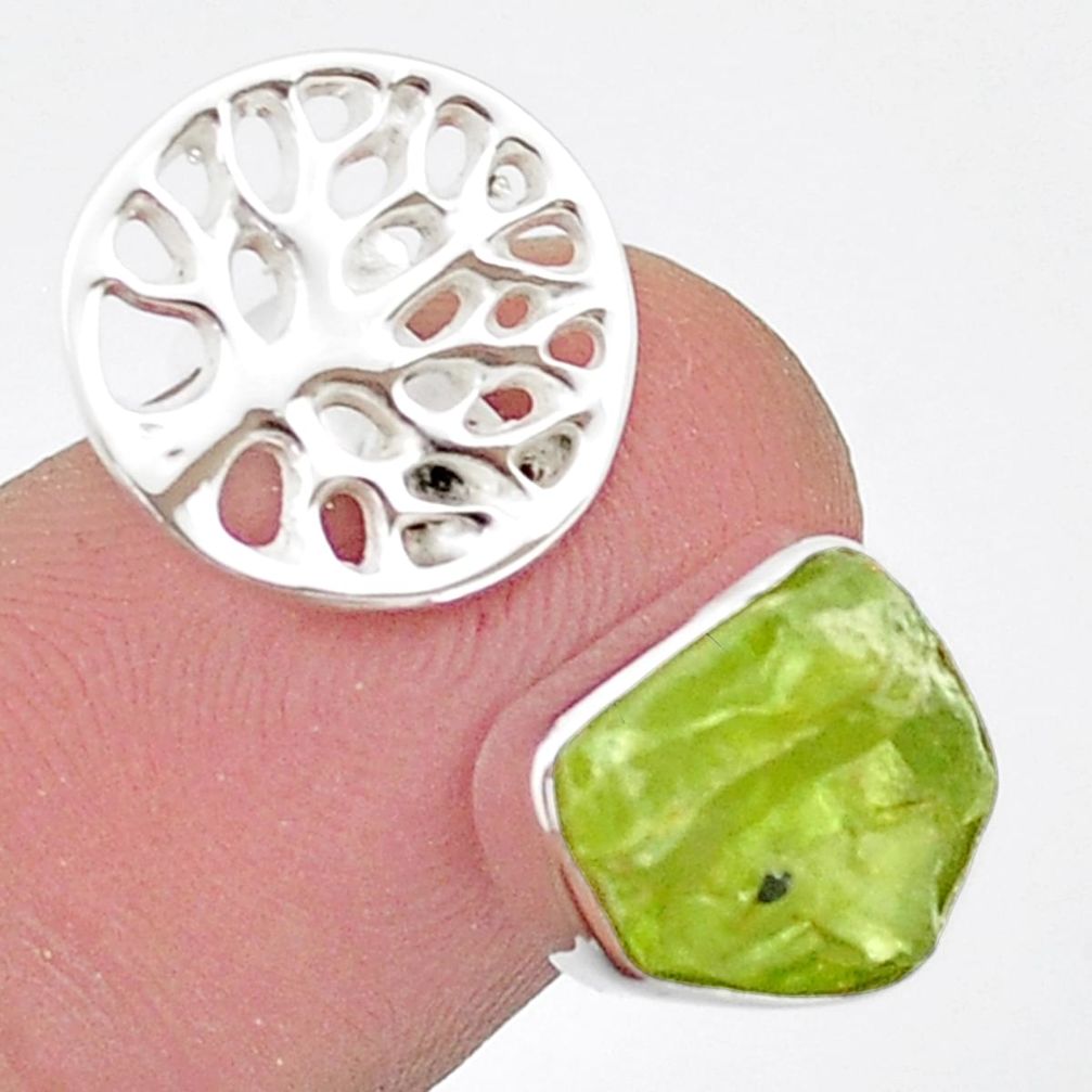 5.52cts adjustable peridot rough 925 silver tree of life ring size 7.5 u42071
