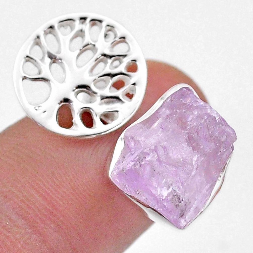 6.04cts adjustable pink kunzite raw 925 silver tree of life ring size 6 t48126