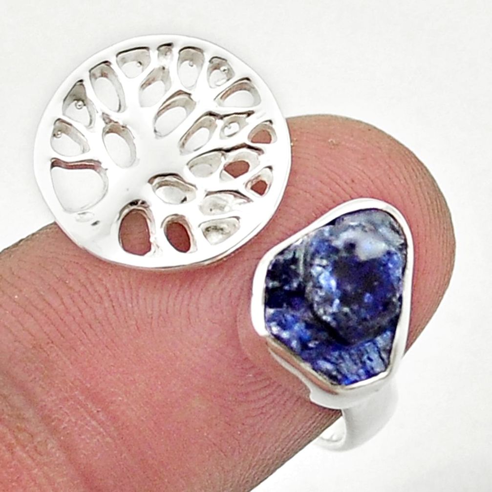 4.63cts adjustable sapphire rough 925 silver tree of life ring size 7 u42012