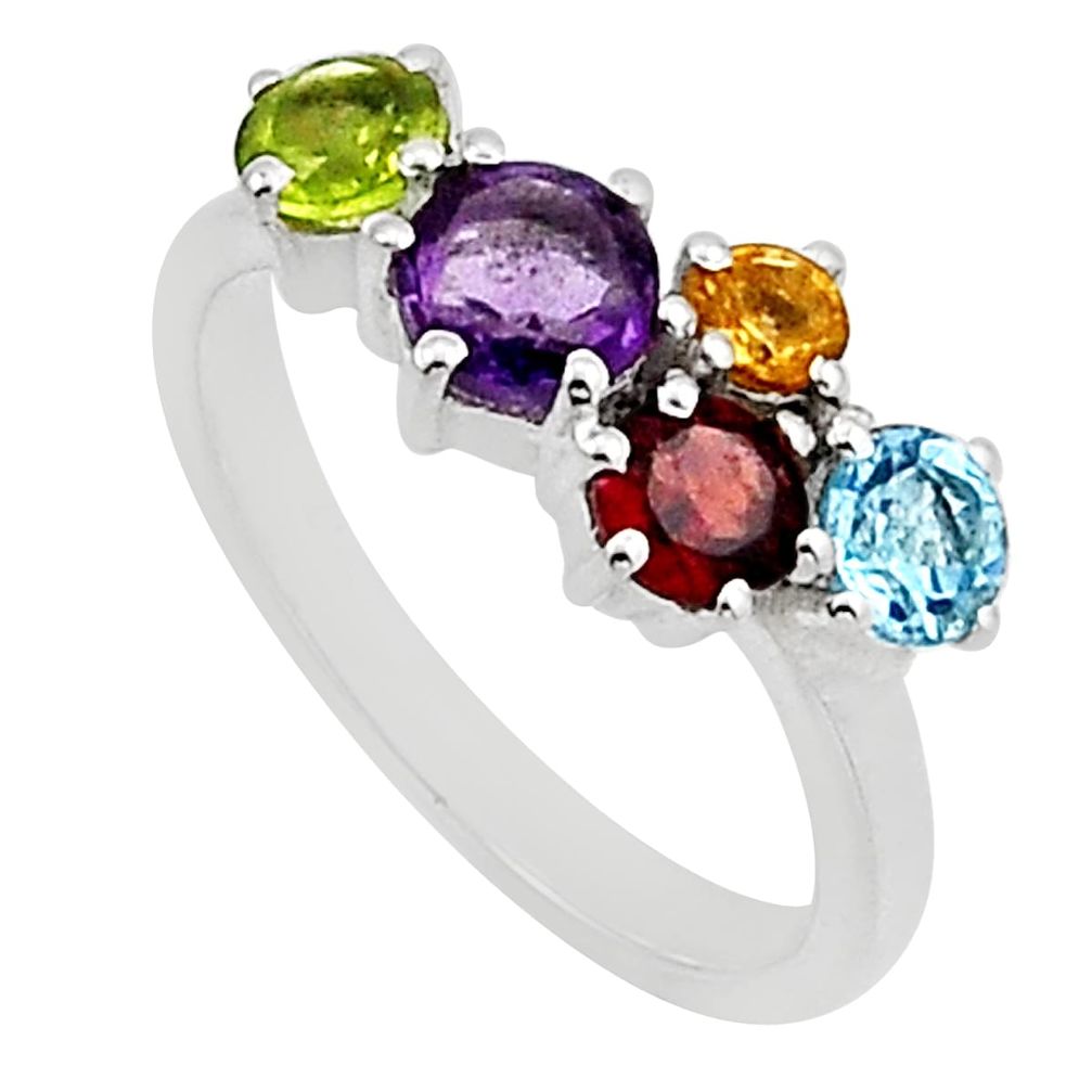 1.85cts amethyst citrine peridot garnet topaz round silver ring size 6 n11123