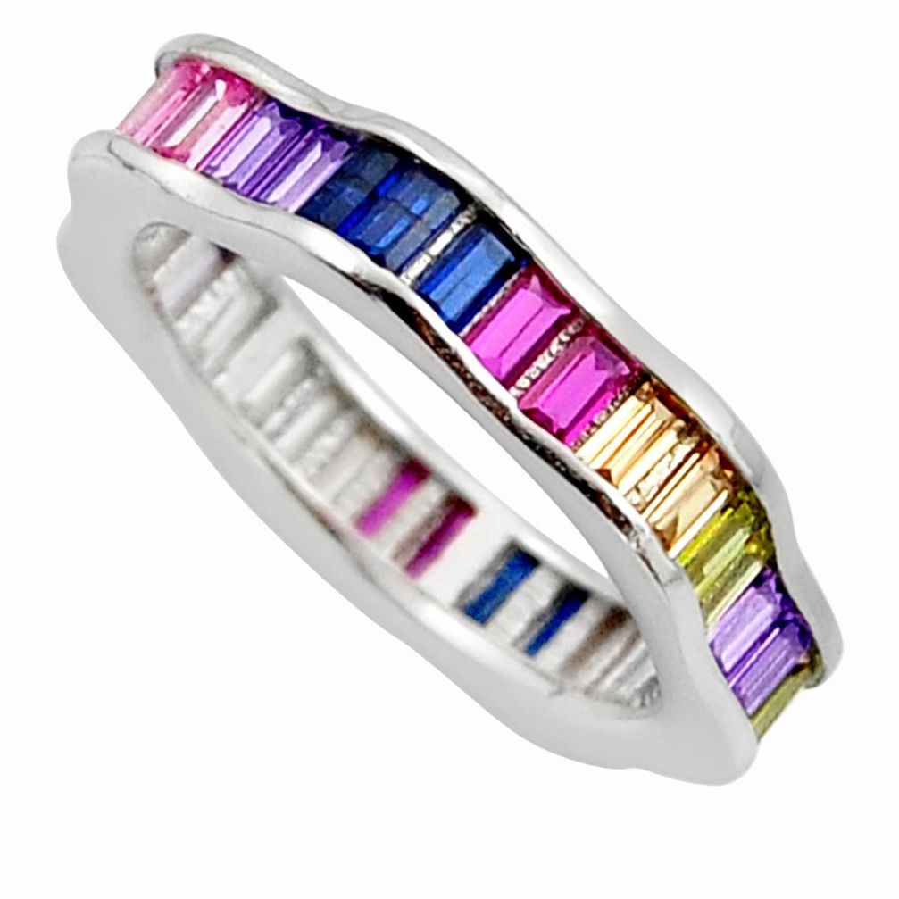 3.80cts amethyst ruby topaz quartz 925 silver eternity ring band size 8 c26463