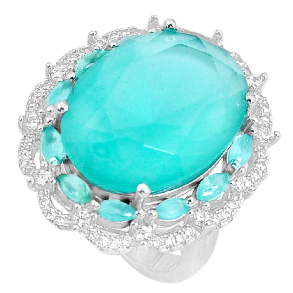 16.30cts aqua chalcedony topaz 925 sterling silver ring size 7 c19156
