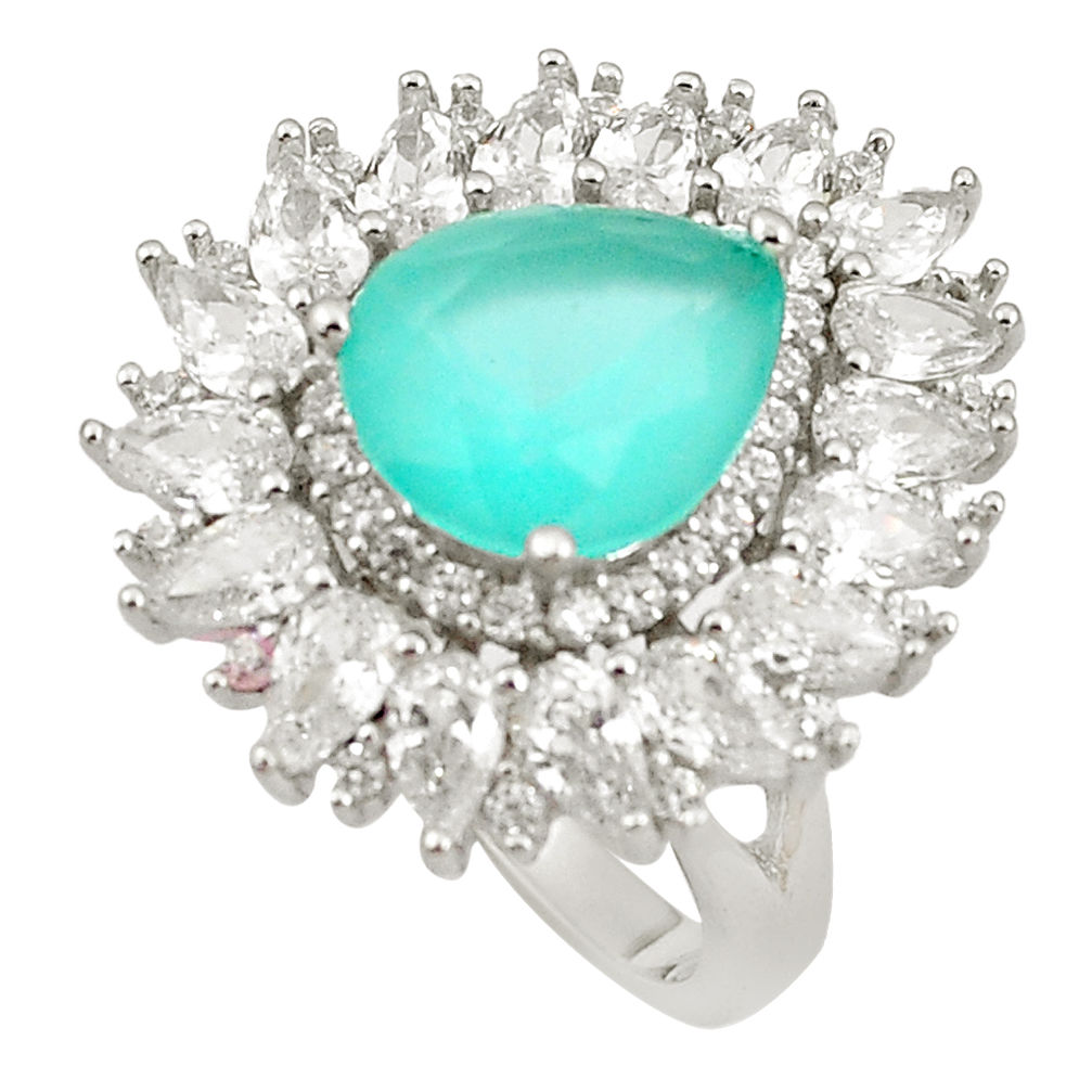 12.04cts aqua chalcedony white topaz 925 silver ring jewelry size 6 c19164