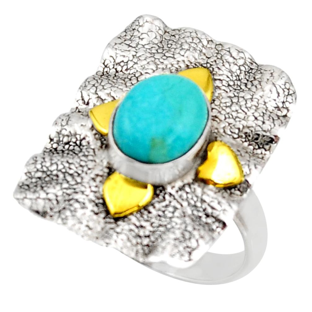 3.02cts arizona mohave turquoise 925 silver gold solitaire ring size 7.5 d46201