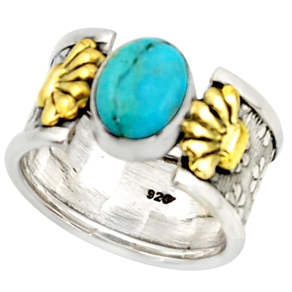 3.53cts arizona mohave turquoise 925 silver gold solitaire ring size 7 d46304