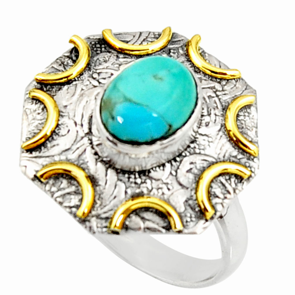 3.16cts arizona mohave turquoise 925 silver gold solitaire ring size 9 r37267