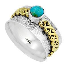 0.81cts arizona mohave turquoise 925 silver gold spinner ring size 8.5 y24963