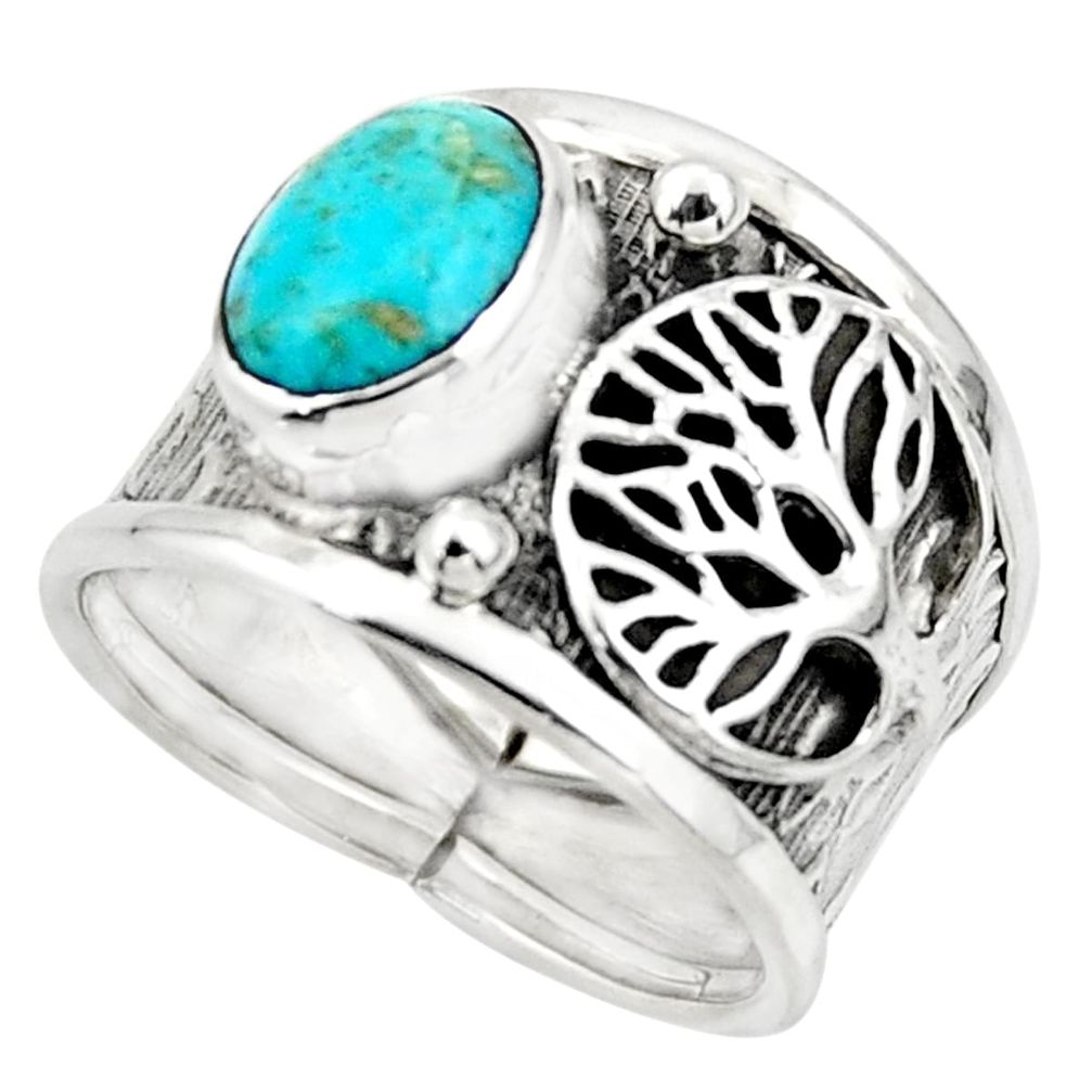 3.16cts arizona mohave turquoise 925 silver tree of life ring size 7 r49906