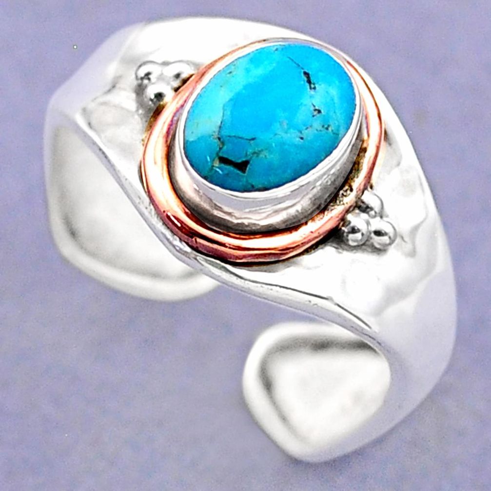 Arizona mohave turquoise 925 silver two tone adjustable ring size 6.5 t74352