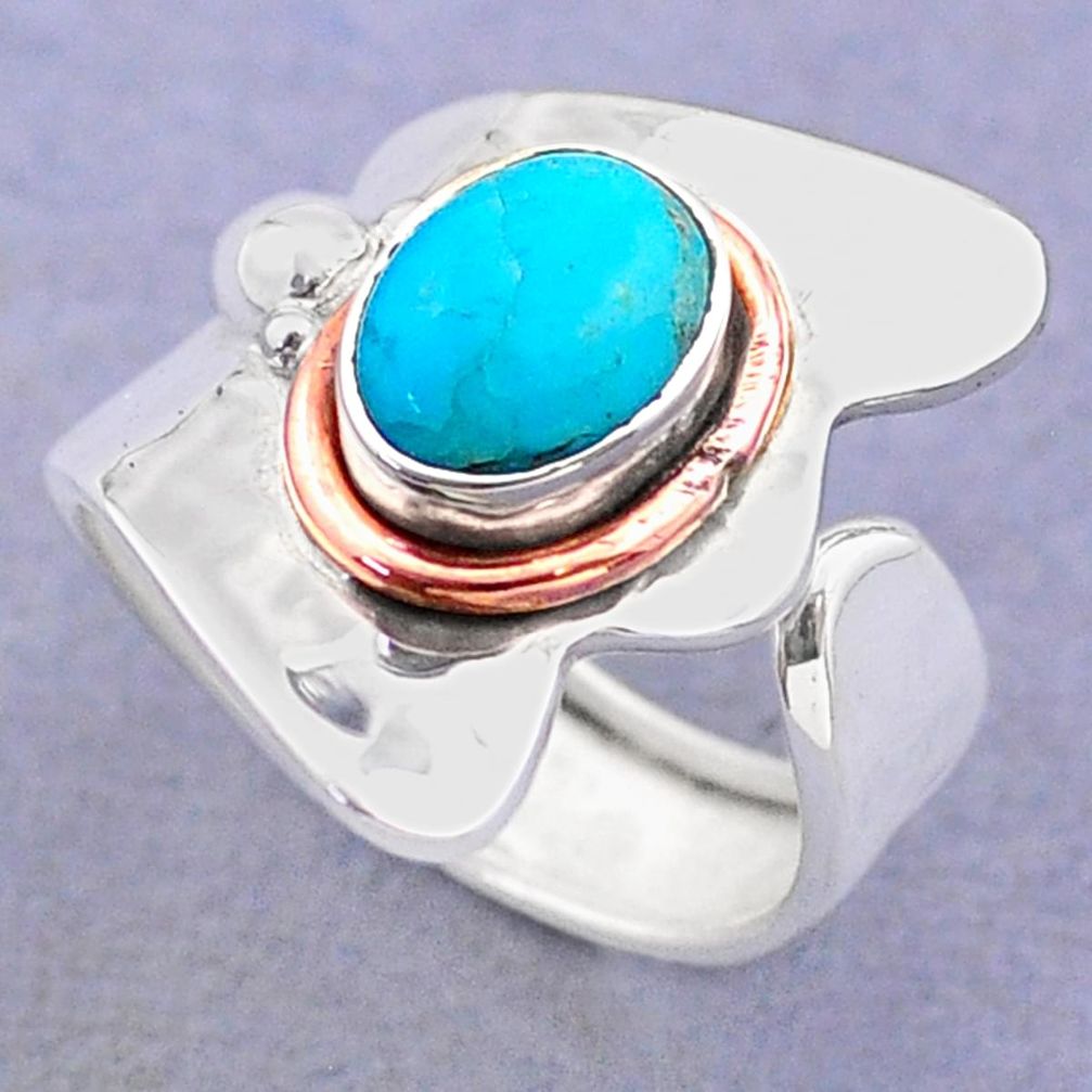 Arizona mohave turquoise 925 silver two tone adjustable ring size 5.5 t74407