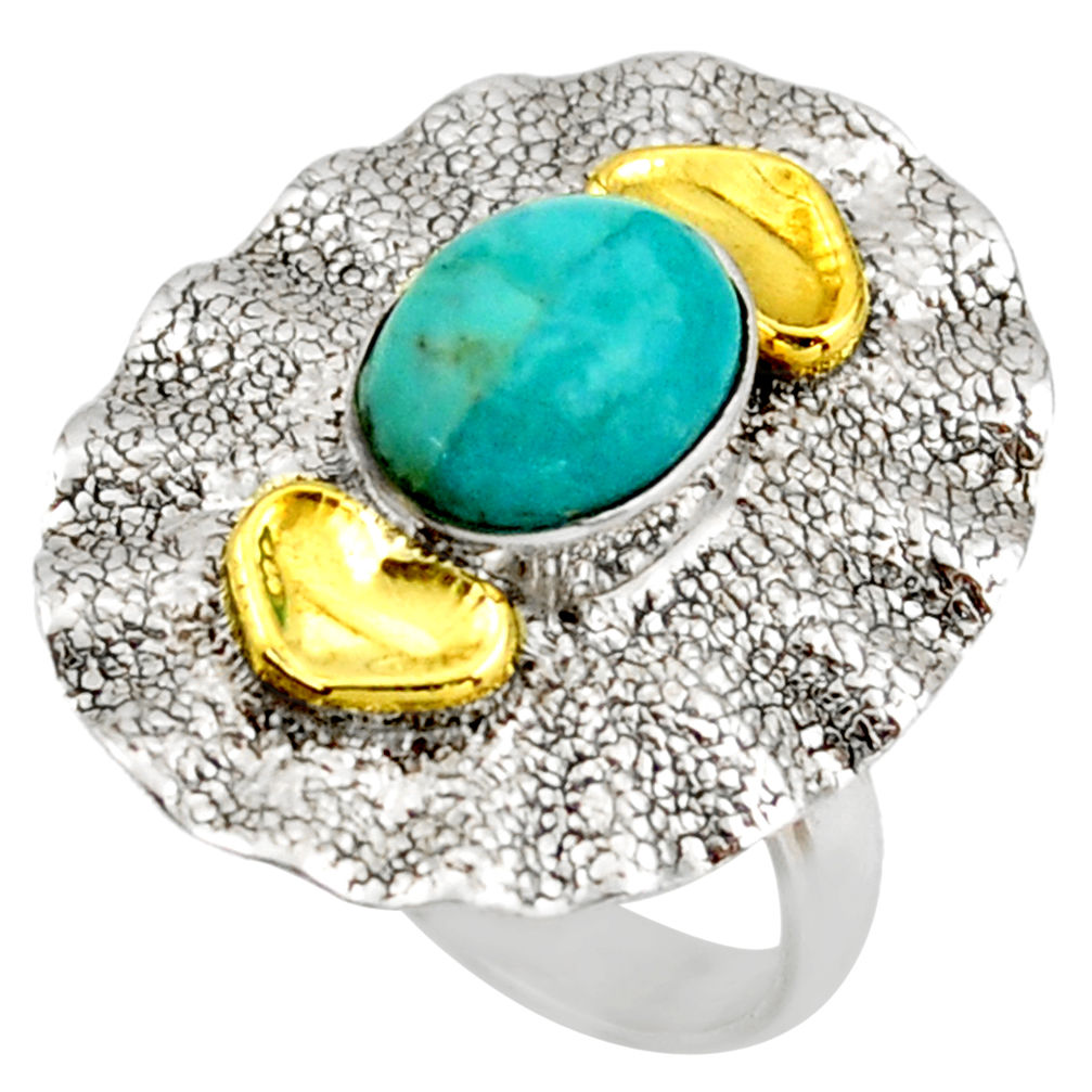 3.27cts arizona mohave turquoise silver 14k gold solitaire ring size 6.5 d46224