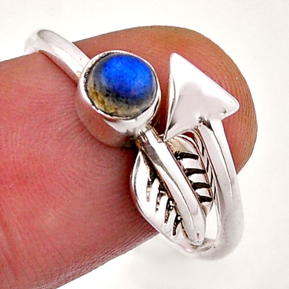 0.88cts arrow natural blue labradorite silver adjustable ring size 8.5 n49795