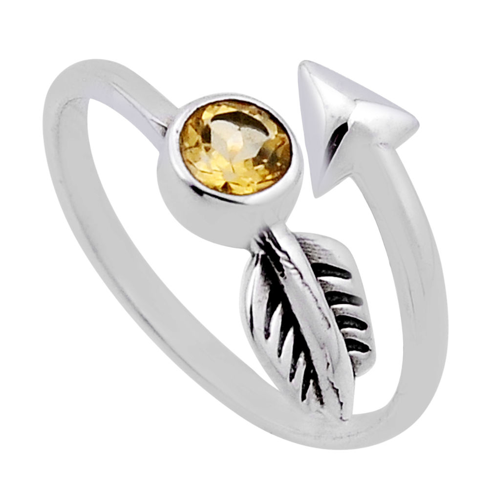 0.87cts arrow natural yellow citrine 925 silver adjustable ring size 10.5 n46928