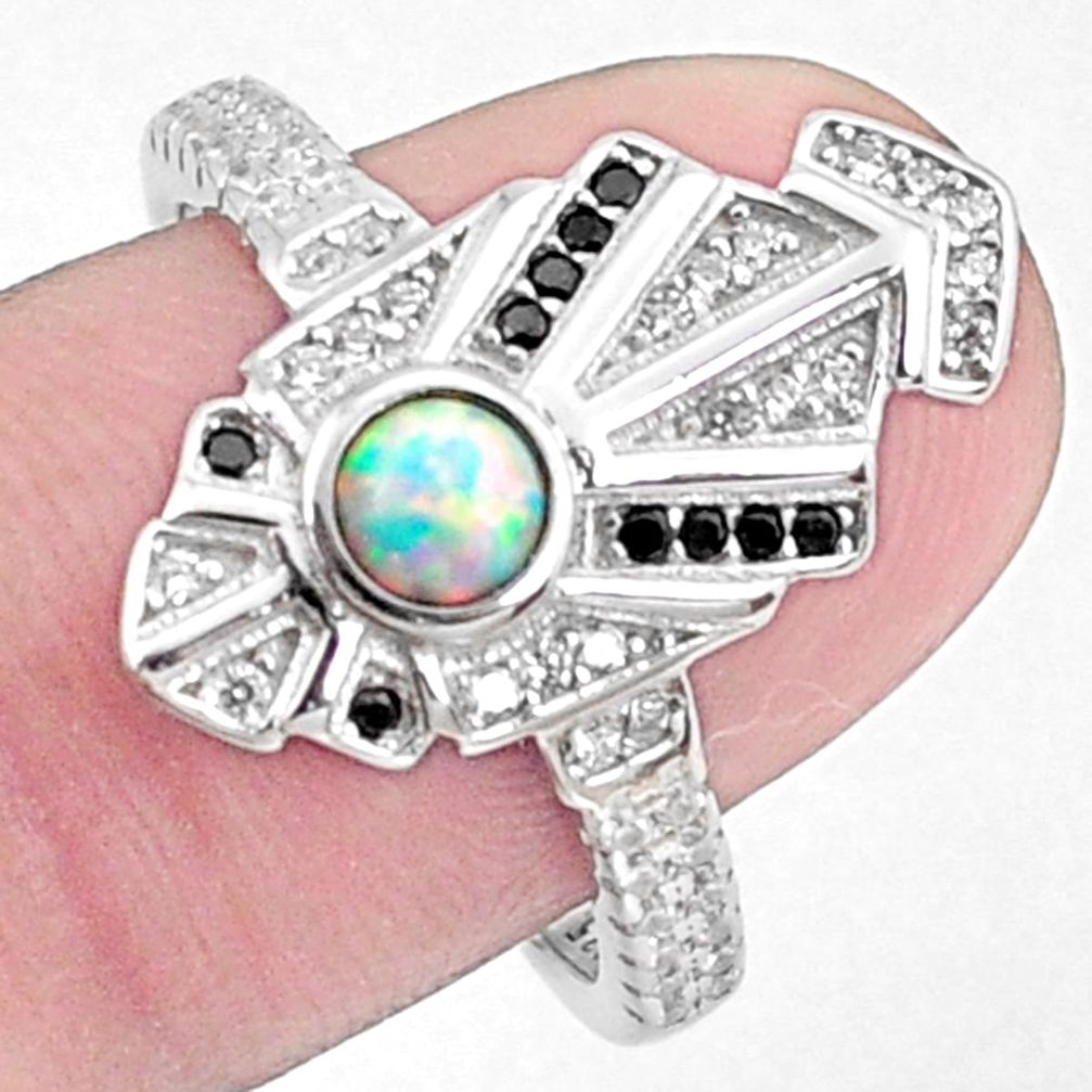 Art deco pink australian opal (lab) topaz 925 silver ring size 8 a95831 c24615