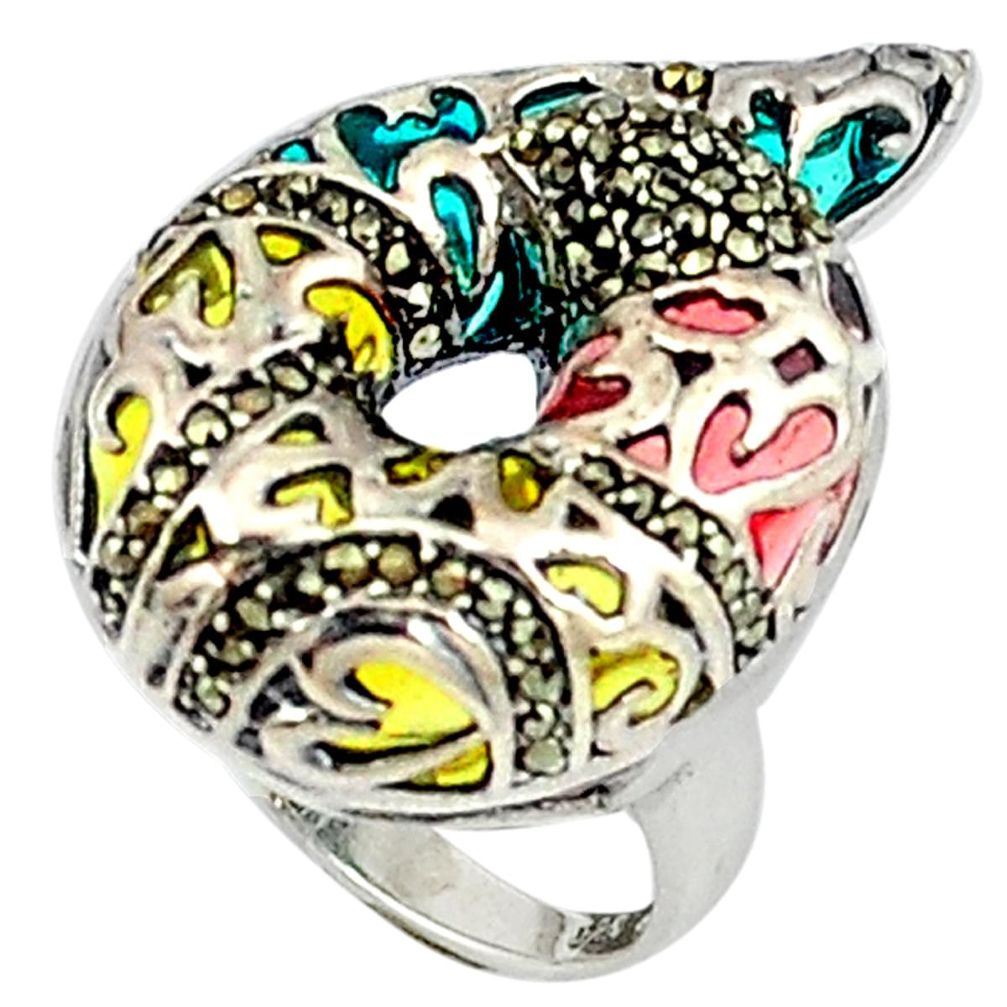 Art nouveau swiss marcasite enamel 925 sterling silver ring size 7.5 c20725