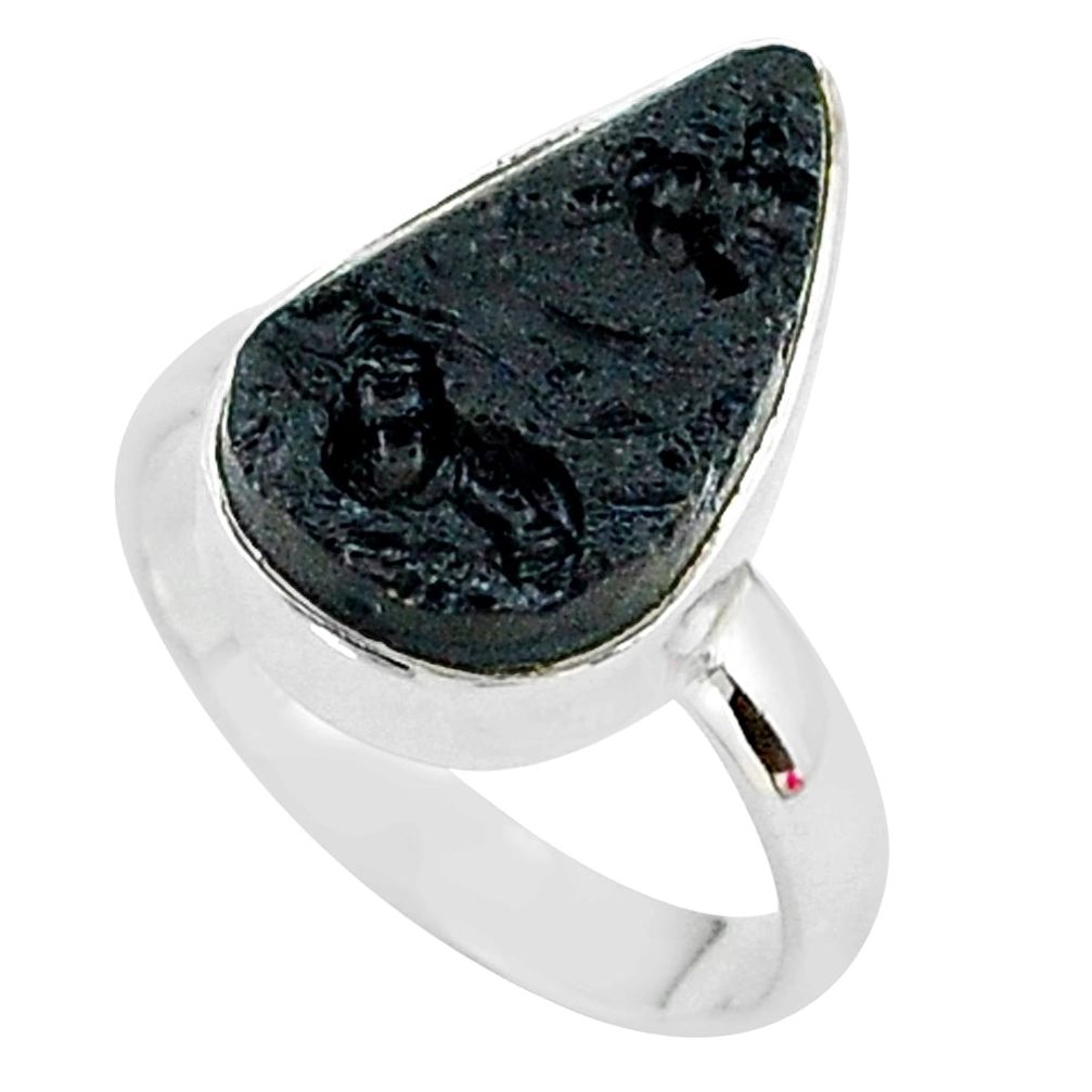 7.44cts aura protection natural tektite 925 sterling silver ring size 7 t14375