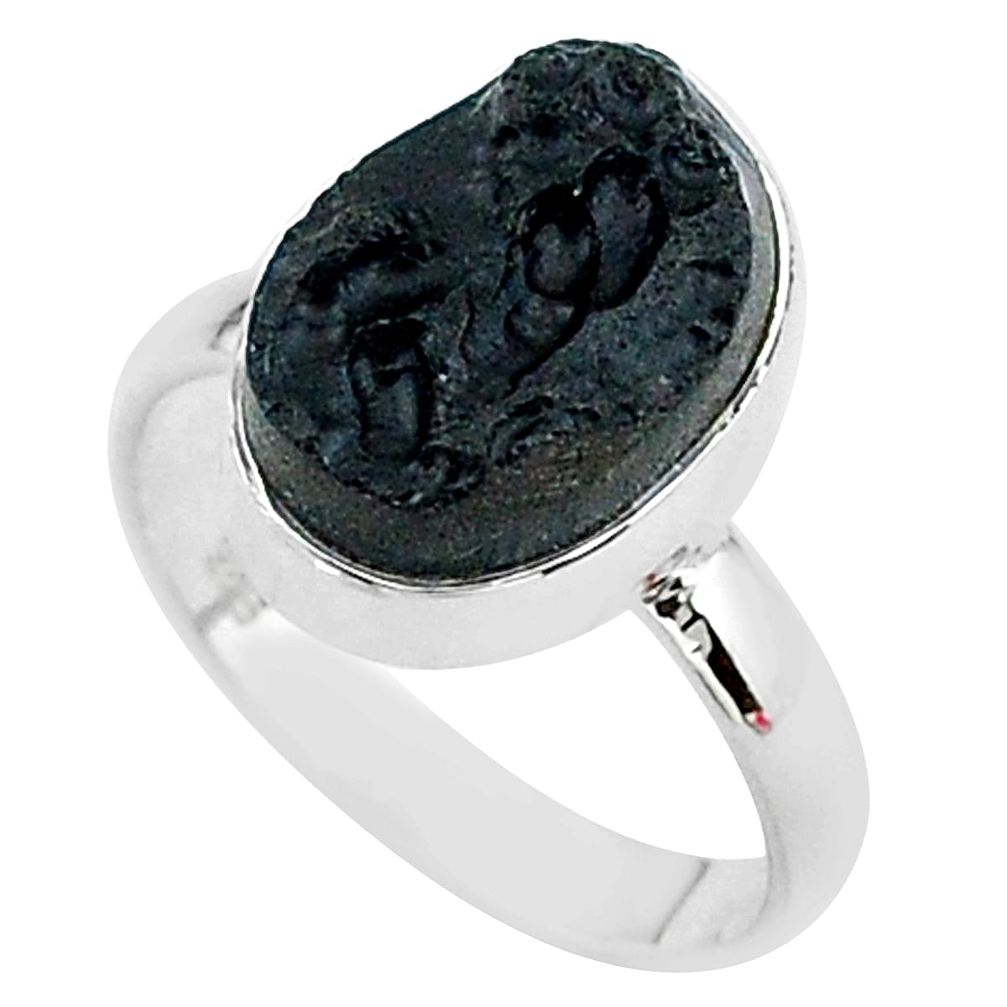 6.39cts aura protection natural tektite 925 sterling silver ring size 8 t14373