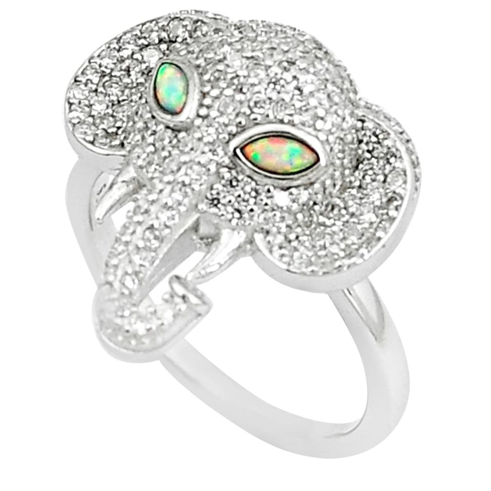 Australian opal (lab) marquise topaz silver elephant ring size 8 a89413 c24628