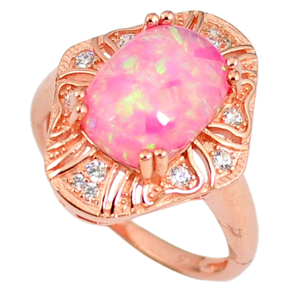 3.32cts australian opal (lab) silver 14k rose gold ring size 7.5 a61957 c14945