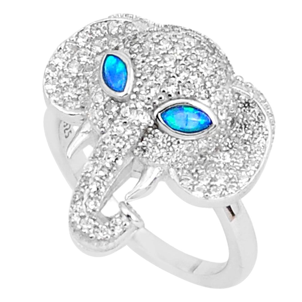 2.85cts australian opal (lab) topaz silver elephant ring size 8 a95961 c24622