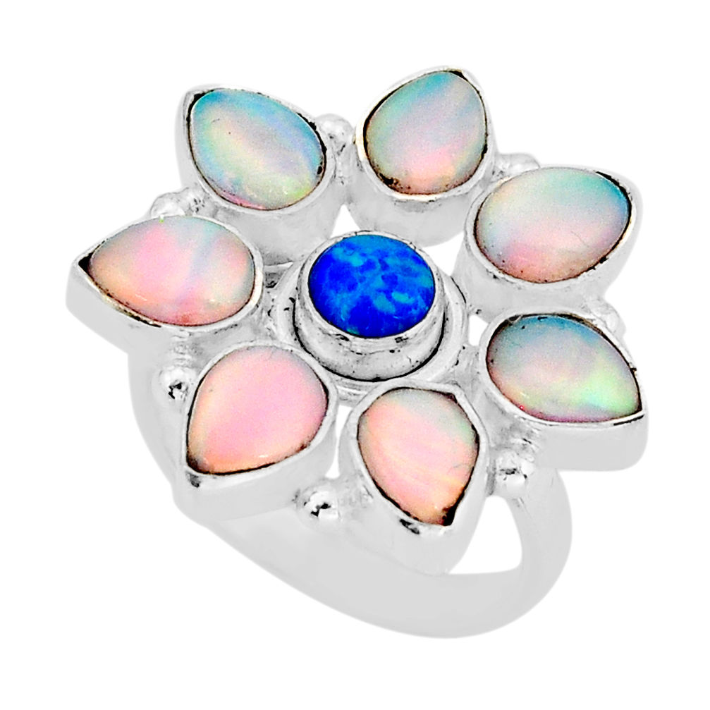 8.44cts australian opal (lab) volcano aurora opal 925 silver ring size 7 y81015