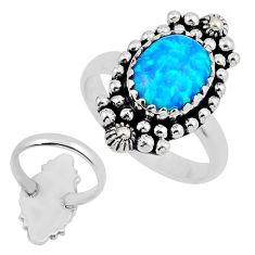 2.66cts back close blue australian opal (lab) 925 silver ring size 6.5 y47729