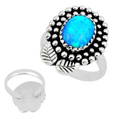 2.73cts back close blue australian opal (lab) leaf silver ring size 6.5 y47740