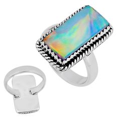 3.56cts back close fine volcano aurora opal 925 silver ring size 5.5 y58489