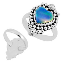 2.70cts back close fine volcano aurora opal heart silver ring size 6.5 y56039