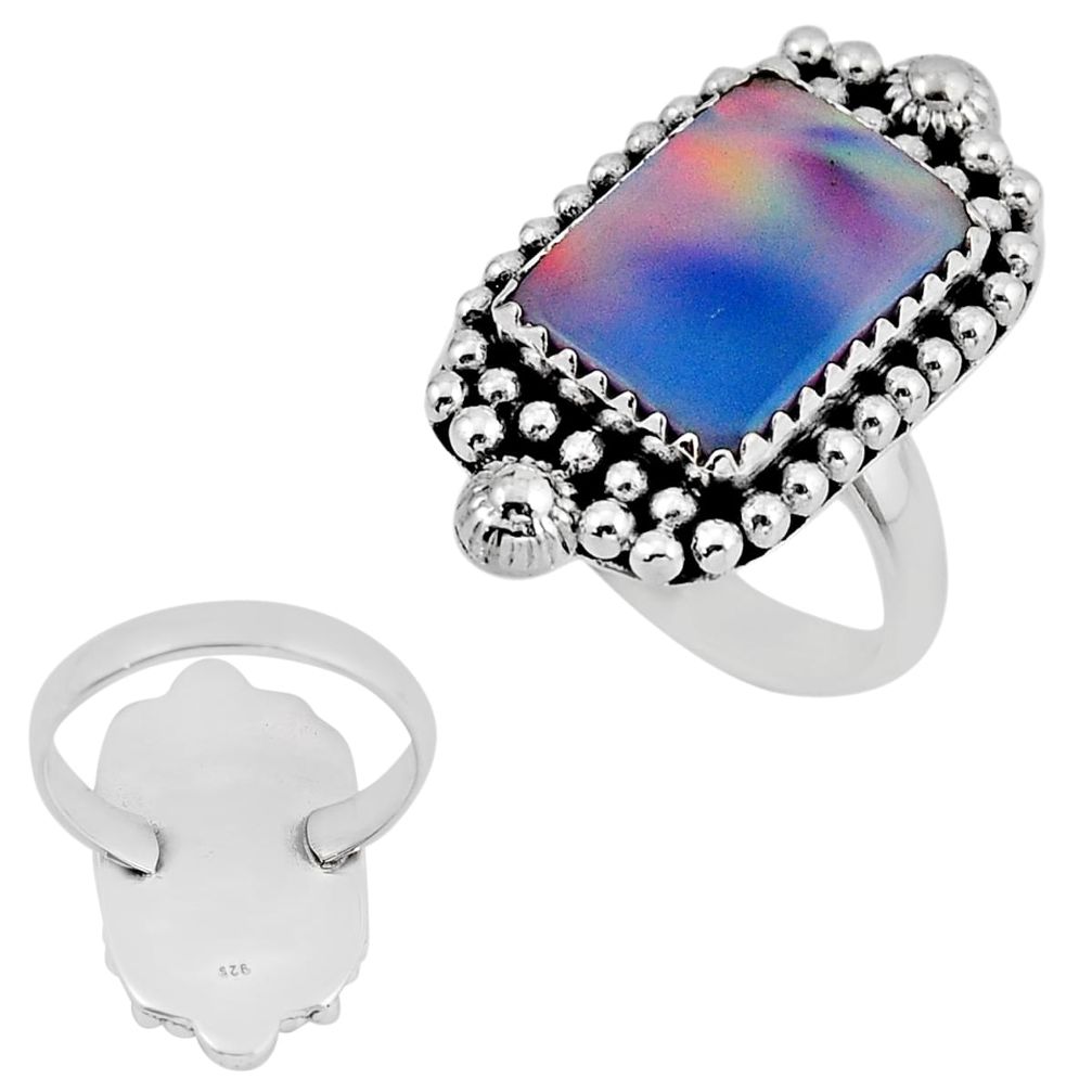 3.10cts back close fine volcano aurora opal octagan silver ring size 7 y56742