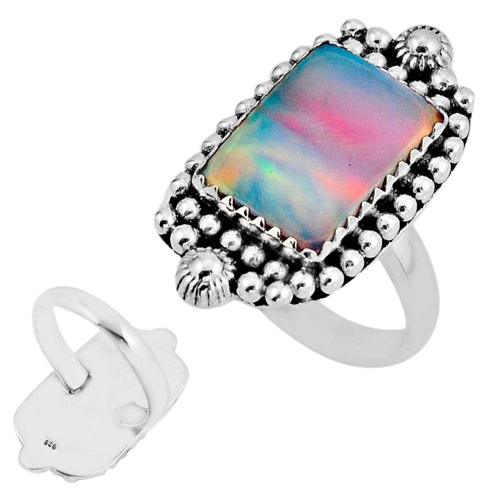 4.44cts back close fine volcano aurora opal octagan silver ring size 8 y56049