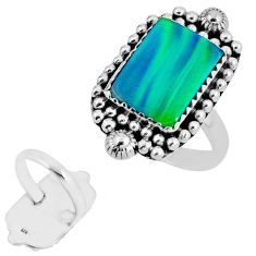 4.66cts back close fine volcano aurora opal octagan silver ring size 8 y56057