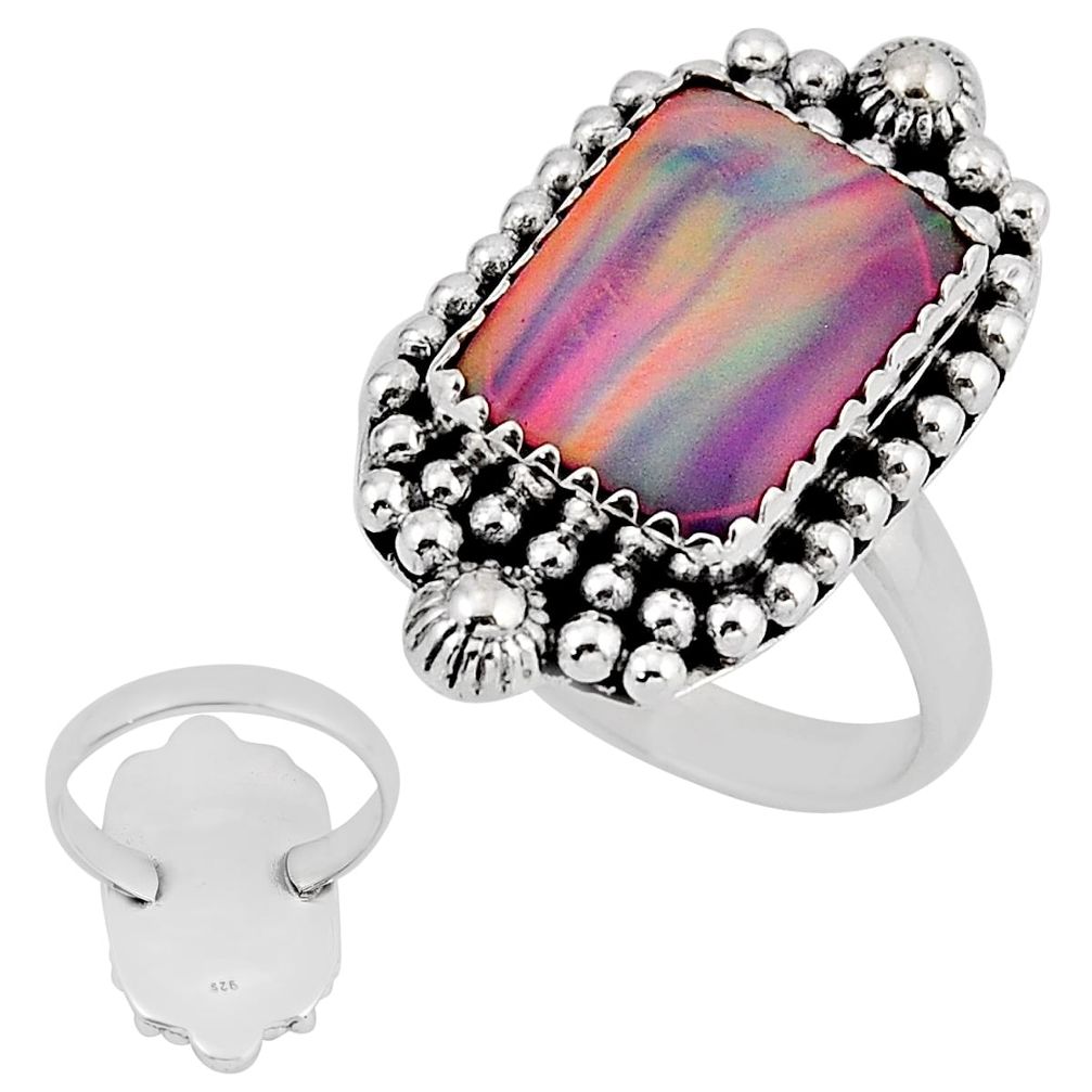 3.31cts back close fine volcano aurora opal octagan silver ring size 8 y56754