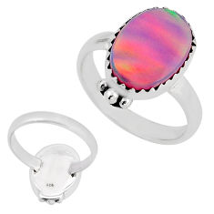 3.22cts back close fine volcano aurora opal oval 925 silver ring size 8 y56217