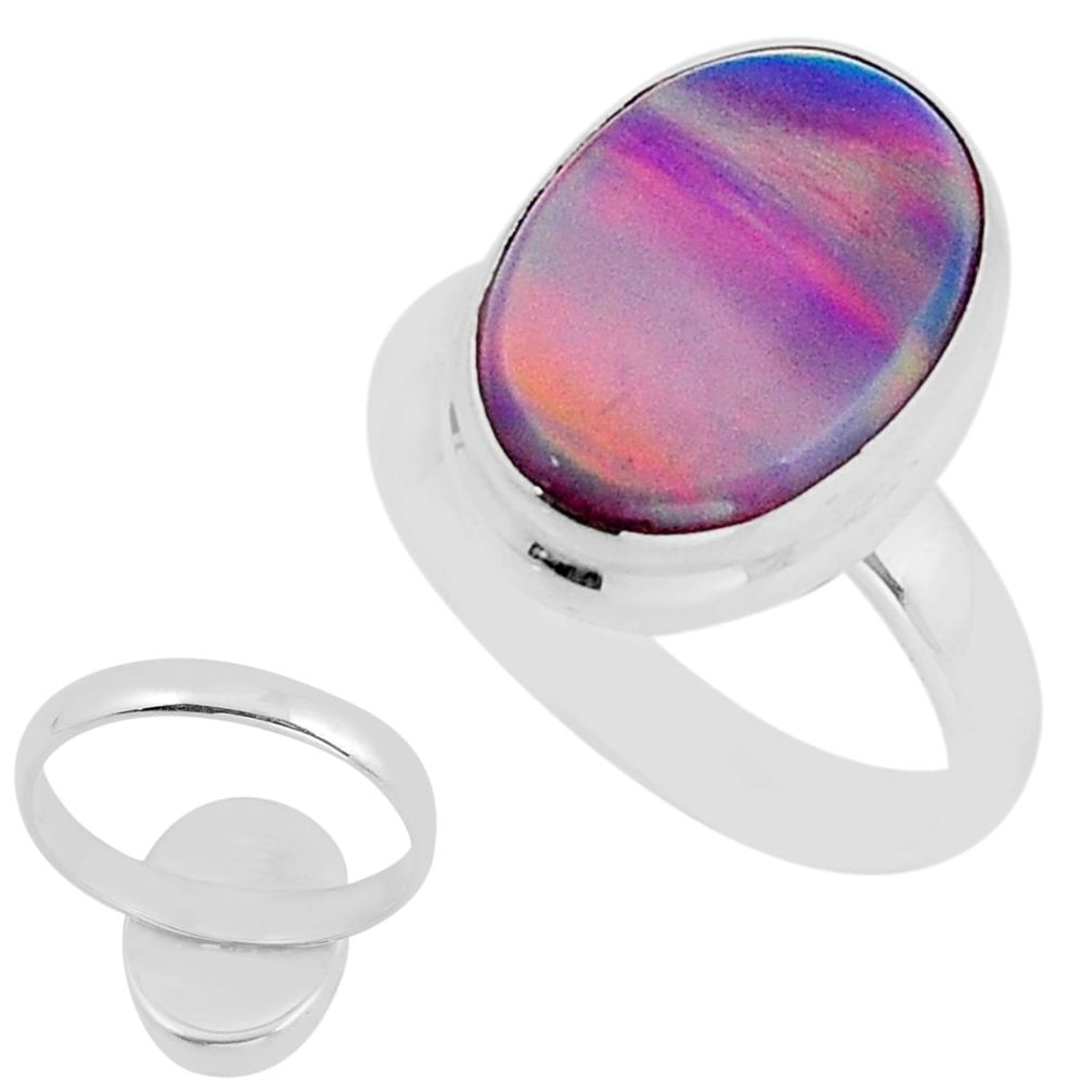 2.84cts back close fine volcano aurora opal oval 925 silver ring size 5.5 y57342