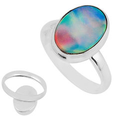 2.89cts back close fine volcano aurora opal oval 925 silver ring size 8.5 y57355