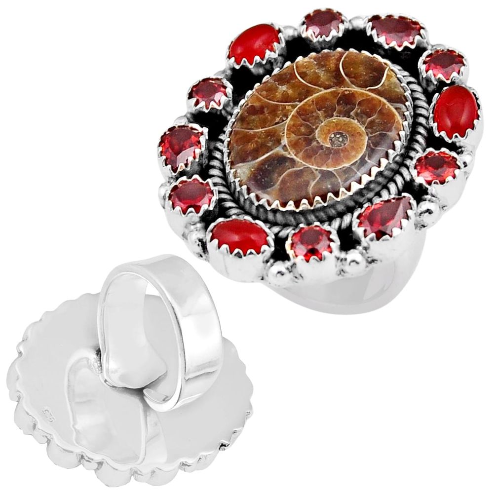 Back close fossil coral (agatized) petoskey stone 925 silver ring size 7 c30766