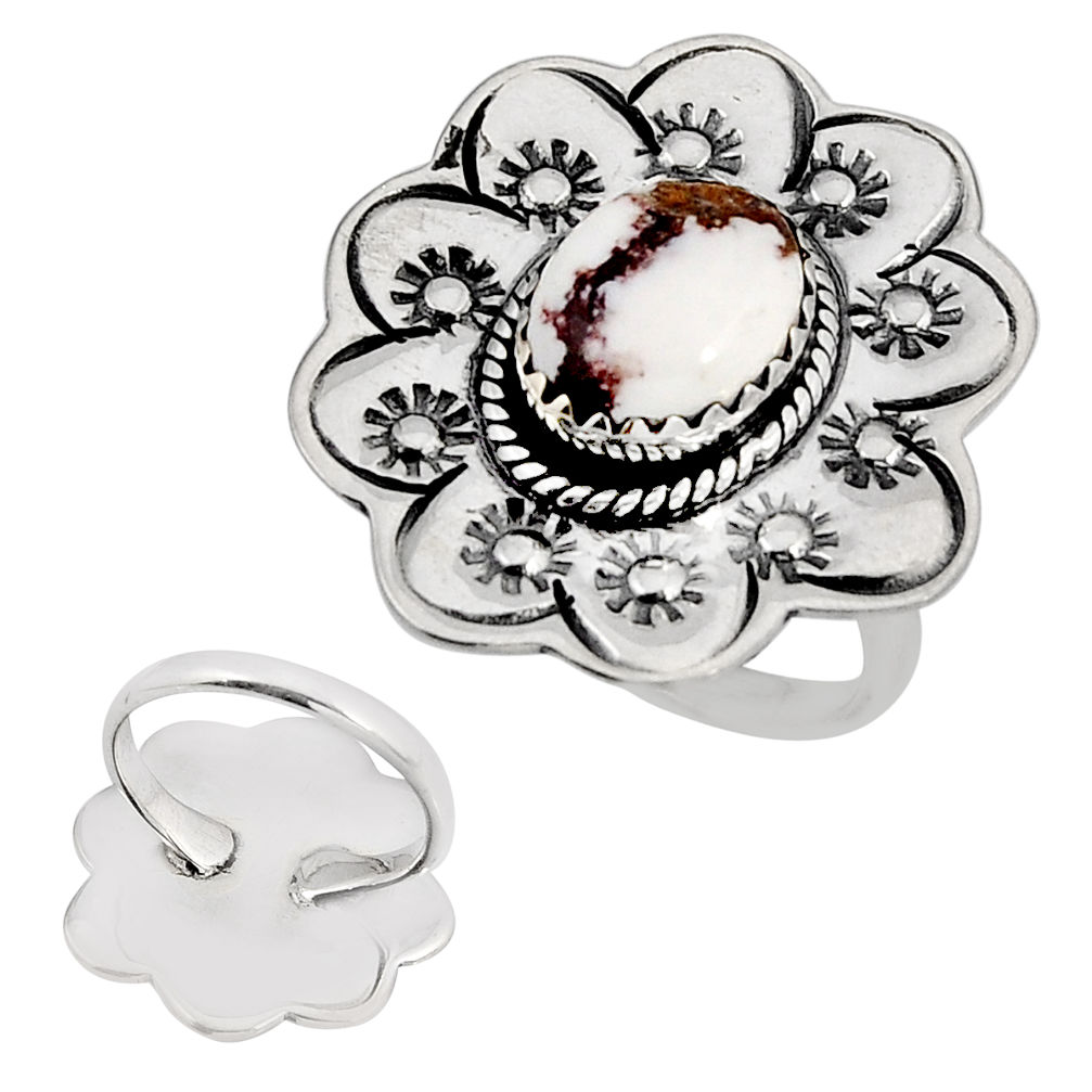 4.36cts back close natural wild horse magnesite 925 silver ring size 8.5 c31148