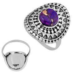 3.16cts back close purple copper turquoise round 925 silver ring size 6.5 n33762