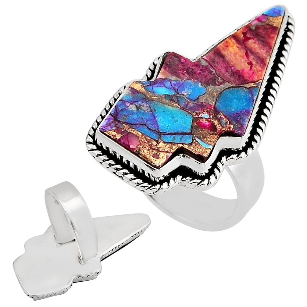 Back close spiny oyster arizona turquoise silver adjustable ring size 7 c31430