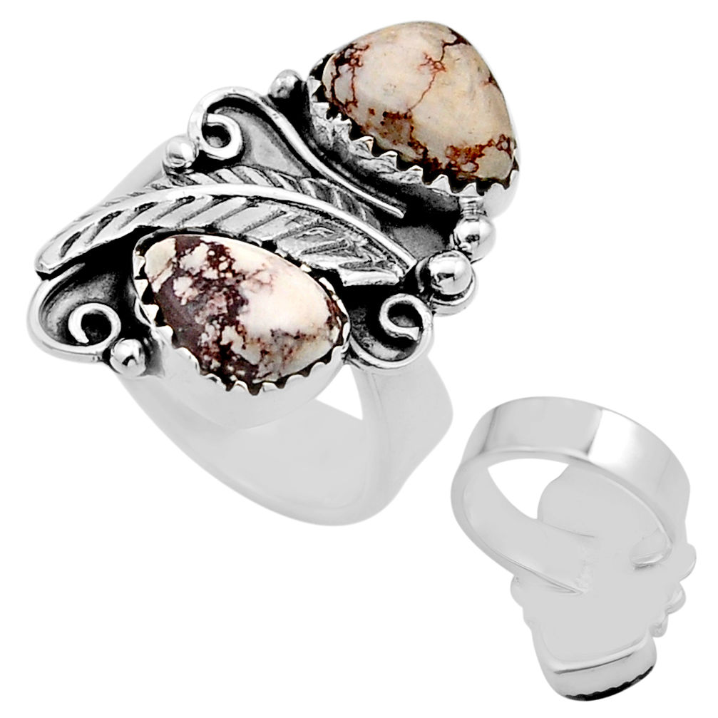 6.74cts back close wild horse magnesite 925 silver adjustable ring size 7 c33009