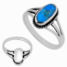 1.81cts back closed arizona mohave turquoise oval silver ring size 8.5 n39563