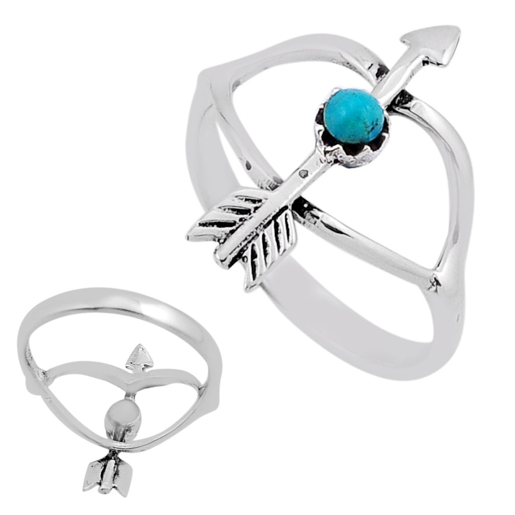 Back closed arizona mohave turquoise silver bow with arrow ring size 6.5 n39579
