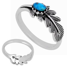 1.03cts back closed arizona mohave turquoise silver feather ring size 8.5 n39569