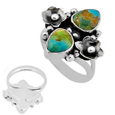 4.55cts back closed arizona mohave turquoise silver flower ring size 20 n53040